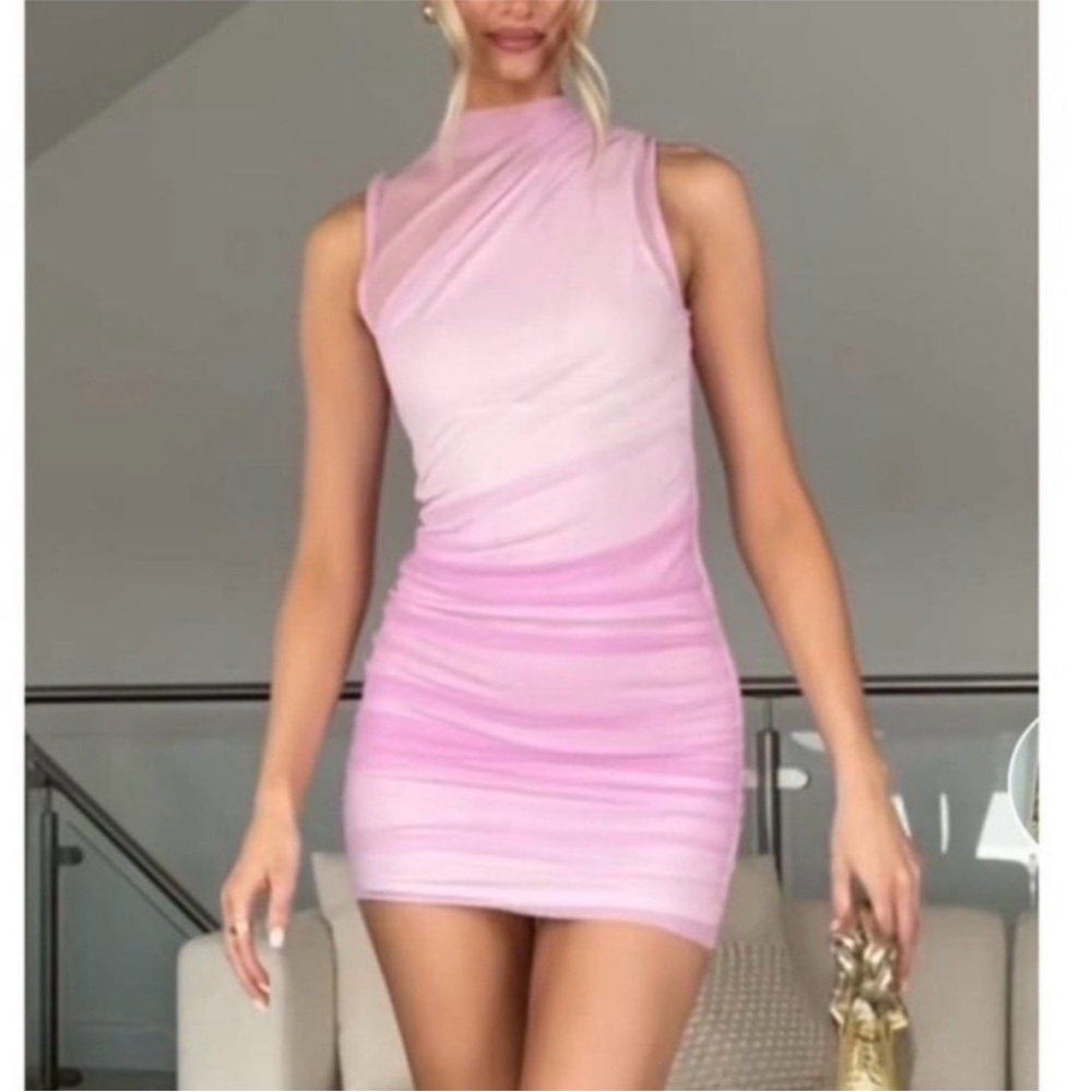 Zara Pink Tulle Mini Dress Sleeveless Asymmetrical Lining Ombre Tie Dye XXL